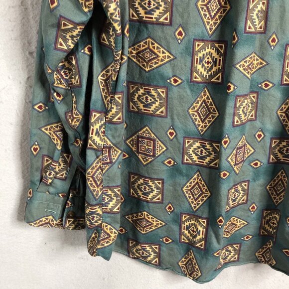 Vintage Western Shirt Mens Extra Large Green Aztec Indian Southwestern Cotton US - Picture 15 of 16